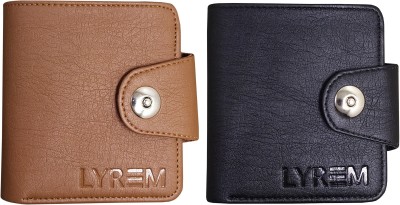 LYREM Men Casual Tan, Black Artificial Leather Wallet(8 Card Slots, Pack of 2)