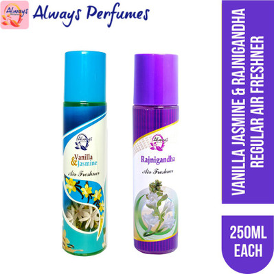 Always Vanilla Spray Vanilla & Jasmine & Rajnigandha Regular Air Freshner 250ML Each (Pack of 2)(2 x 250 ml)