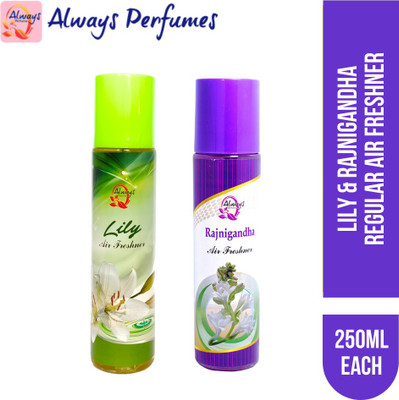 Always Lilly Spray Lily & Rajnigandha Regular Air Freshner 250ML Each (Pack of 2)(2 x 250 ml)
