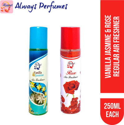 Always Vanilla Spray Vanilla & Jasmine & Rose Regular Air Freshner 250ML Each (Pack of 2)(2 x 250 ml)