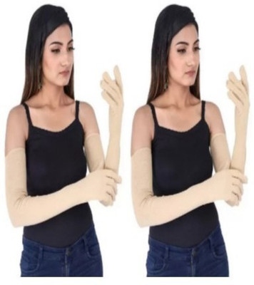 Shambhavi Cotton Arm Sleeve For Men & Women(Free, Beige)