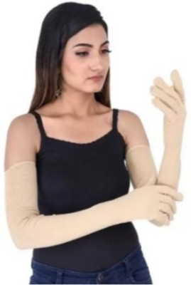 MUNTUN Cotton Arm Sleeve For Men & Women(Free, Beige)