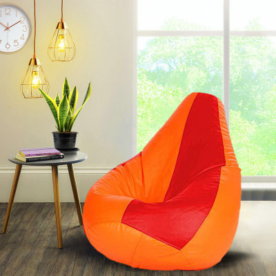 Devogue XXL Tear Drop Bean Bag Cover  (Without Beans)(Red, Orange)