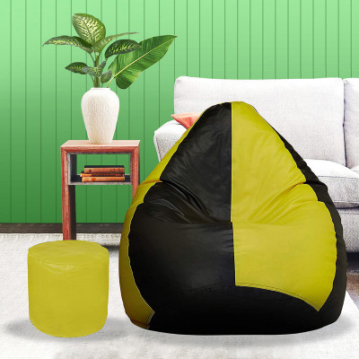 Devogue XXL Tear Drop Bean Bag Cover  (Without Beans)(Yellow, Black)