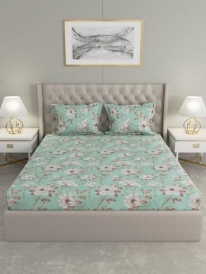 Raymond Home 104 TC Cotton Double Floral Flat Bedsheet(Pack of 1, Blue)