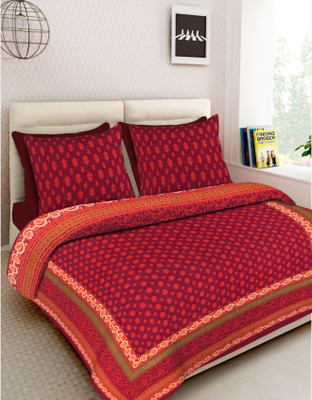 RAJDEVI JAIPUR PRINTS 244 TC Cotton Double, King Printed Flat Bedsheet(Pack of 1, Maroon)