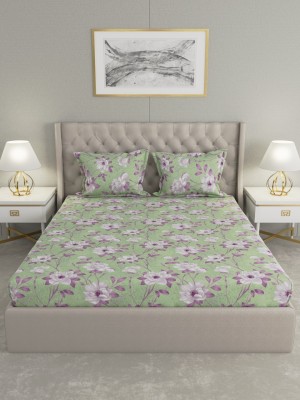 Raymond Home 104 TC Cotton Double Floral Flat Bedsheet(Pack of 1, Green)
