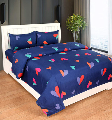 Zaidi 180 TC Polyester Double Abstract Flat Bedsheet(Pack of 1, Blue)