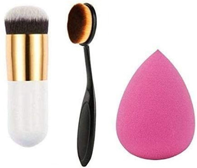 AVTY Professional Foundation Brush With Oval Brush And Sponge Puff Pack Of 3(3 Items in the set)