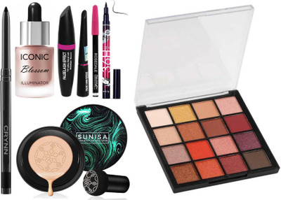 Crynn Smudge Proof Waterproof Kajal & Studio Professional Iconic Blossom Illuminator Highlighter(8 Items in the set)