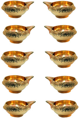 Crafting Bear Brass (Pack of 10) Table Diya Set(Height: 1 inch)