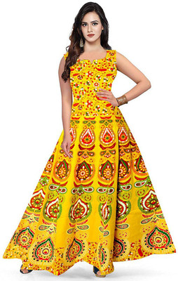 Kuber taxtile Flared/A-line Gown(Yellow)