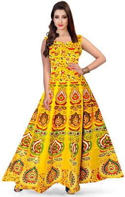 Kuber taxtile Flared/A-line Gown(Yellow)