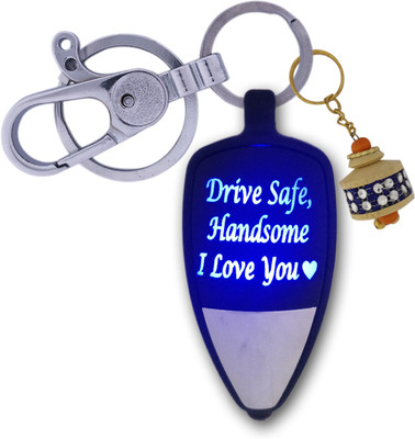 HANDSOME ISK Drive Safe Handsome Push Button On/Off Light I Love You Multi color Love Light with Push Button Locking hock along with attractive craft Wooden Style Key Chain