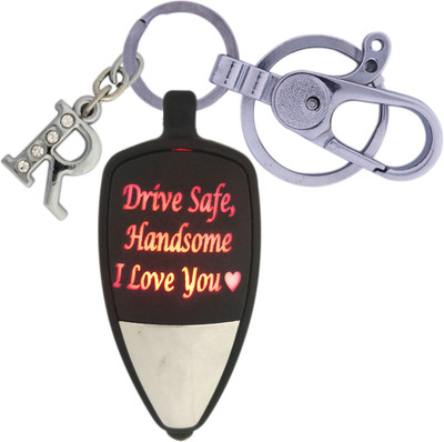 HANDSOME ISK Drive Safe Handsome Push Button On/Off Light I Love You Multi color Love Light with Push Button Locking hock along with attractive R Latter Style Key Chain