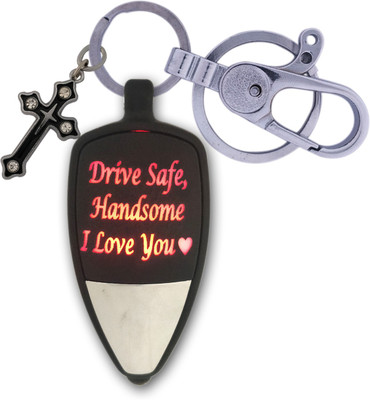 HANDSOME ISK Drive Safe Handsome Push Button On/Off Light I Love You Multi color Love Light with Push Button Locking hock along with attractive God Cross Style Key Chain