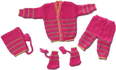Cute Collection Baby Boys & Baby Girls Party(Festive) Sweater Bootie, Pyjama, Cap(Pink)