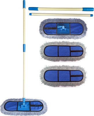 Livronic Wet and Dry Cotton Floor Mop with 4 Feet Long Handle with 360 Degree Movement which Allows You to Clean Every Corners Easily with 3 Microfiber Refill (Head 18-Inch Large) Blue Colour (Set of 1 with 3 Refill) Wet & Dry Mop(Blue)