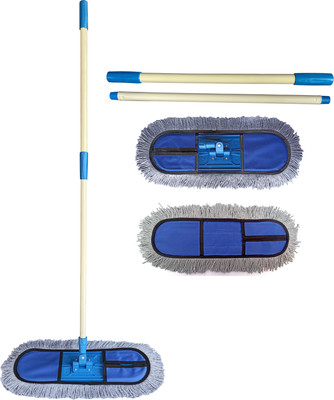 Livronic Wet and Dry Cotton Floor Mop with 4 Feet Long Handle with 360 Degree Movement which Allows You to Clean Every Corners Easily with cotton pad refills along with 1 extra refill (Head 18-Inch Large) Blue Color (Set of 1 with 2 Refill) Wet & Dry Mop(Blue)