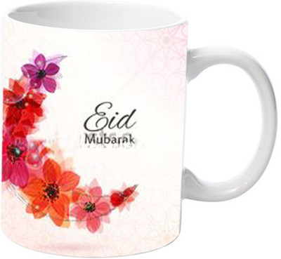 Murli Textiles MTM Happy Eid Chand in Flower shape Coffee (350ml) Ceramic Coffee Mug(350 ml)