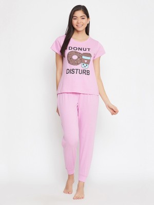 Clovia Women Printed Pink Top & Pyjama Set