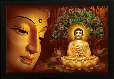 Masstone Lord Buddha Religious UV Coated Matt textured Framed Digital Reprint 14 inch x 20 inch Painting(With Frame)