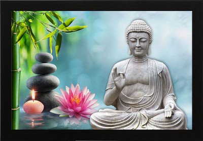 Masstone Lord Buddha Religious UV Coated Matt textured Framed Digital Reprint 14 inch x 20 inch Painting(With Frame)
