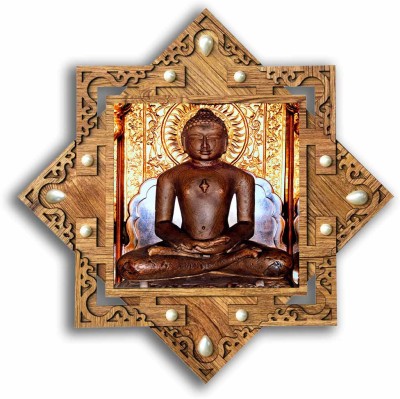 Poster N Frames Star shaped Wooden Frame with Photo of Mahavir Swami 20652 Digital Reprint 16.5 inch x 16.5 inch Painting(With Frame)