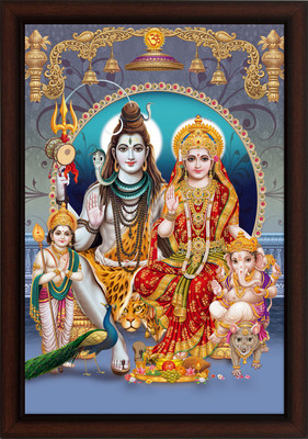 Masstone Lord Shiva and Parvati ji Religious UV Coated Matt textured Framed Digital Reprint 20 inch x 14 inch Painting(With Frame)