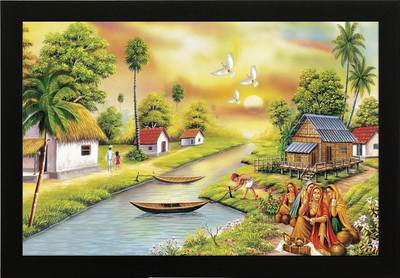 Masstone Beautiful Landscape Natural Scene UV Coated Matt textured Framed Digital Reprint 14 inch x 20 inch Painting(With Frame)