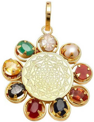 SBJS Shree Yantra Navratna Locket/Pendant Gudluck for Men & Women Gold-plated Brass Pendant