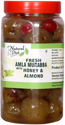 Natural Diet Organic Mother Made Homemade Fresh Amla Murabba with Honey & Almond Badam (Ingredient: Muskmelon Seeds Red Karonda Cherry Cardamom/Elichie) 1Kg Amla Murabba(1 kg)