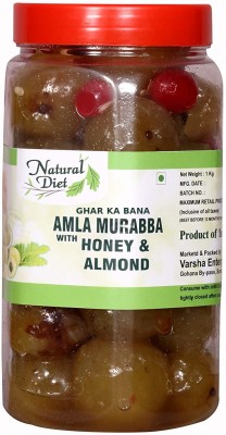 Natural Diet Organic Mother Made Homemade Ghar Ka Bana Amla Murabba with Honey & Almond Badam (Ingredient: Muskmelon Seeds Red Karonda Cherry Cardamom/Elichie) 1Kg Amla Murabba(1 kg)