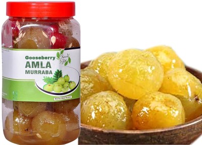 Natural Diet Premium Quality Organic Homemade Gooseberry Amla Murabba with Almond Badam (Ingredient: Muskmelon Seeds Red Karonda Cherry Cardamom/Elichie) 1Kg Amla Murabba(1 kg)