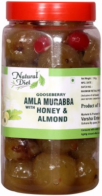 Natural Diet Organic Mother Made Homemade Gooseberry Amla Murabba with Honey & Almond Badam (Ingredient: Muskmelon Seeds Red Karonda Cherry Cardamom/Elichie) 1Kg Amla Murabba(1 kg)
