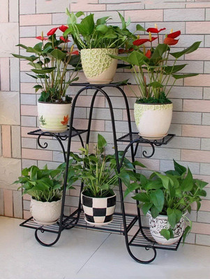 Dime Store Stand For Balcony Large-6 tier black Plant Container Set(Metal)