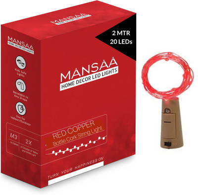 MANSAA 20 LEDs 1.98 m Red Steady String Rice Lights(Pack of 1)