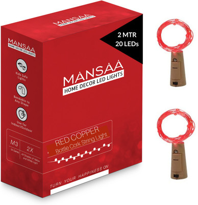MANSAA 20 LEDs 1.98 m Red Steady String Rice Lights(Pack of 2)