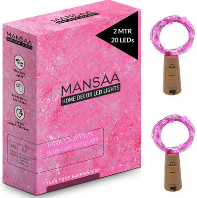 MANSAA 20 LEDs 1.98 m Pink Steady String Rice Lights(Pack of 2)