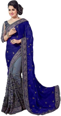 VIRTOYA FAB Embroidered Bollywood Net Saree(Blue, Grey)