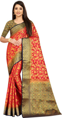ZUUL Self Design Banarasi Silk Blend Saree(Red)