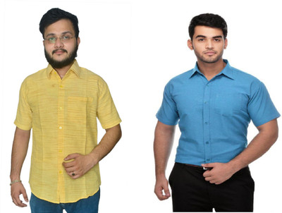 DESHBANDHU DBK Men Striped Casual Blue, Yellow Shirt(Pack of 2)
