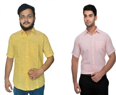 DESHBANDHU DBK Men Striped Casual Pink, Yellow Shirt(Pack of 2)