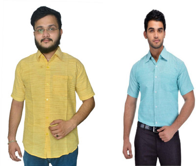 DESHBANDHU DBK Men Striped Casual Light Blue, Yellow Shirt(Pack of 2)