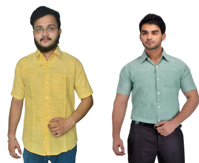 DESHBANDHU DBK Men Striped Casual Yellow, Light Green Shirt(Pack of 2)