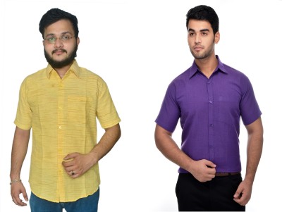 DESHBANDHU DBK Men Striped Casual Purple, Yellow Shirt(Pack of 2)