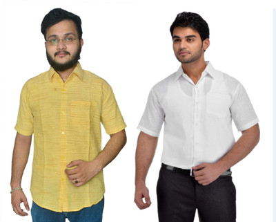DESHBANDHU DBK Men Striped Casual White, Yellow Shirt(Pack of 2)