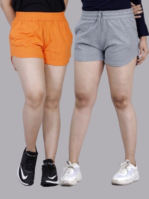 scrott Solid Women Grey, Orange Basic Shorts