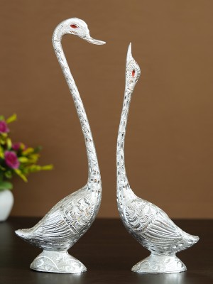 eCraftIndia 14 Inch Silver Kissing Swan Couple Handcrafted Decorative Figurine Decorative Showpiece  -  38 cm(Iron, Silver)