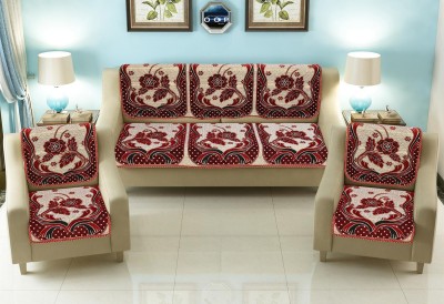 Yb Homes Velvet Floral Sofa Cover(Red Pack of 6)